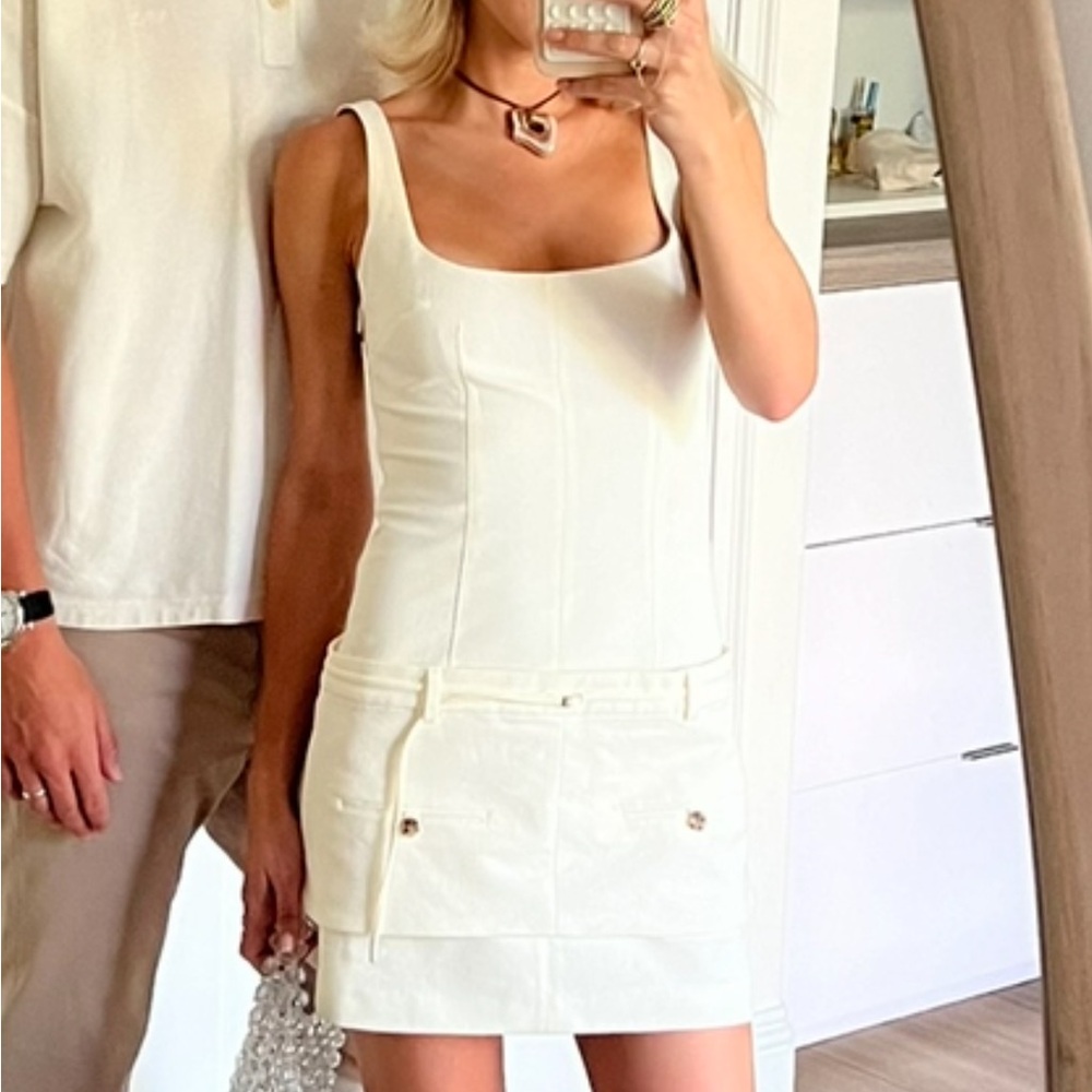 Zara white belted fitted mini dress
